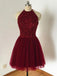 Halter Burgundy Beaded Cheap Short Homecoming Dresses Online, CM603