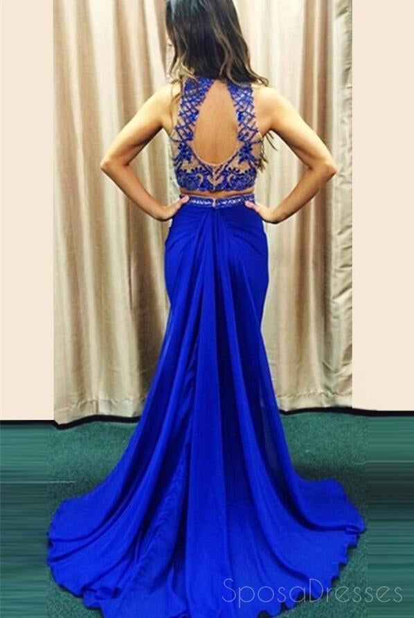 Two Pieces Royal Blue Mermaid Evening Prom Dresses, 2017 Long Sexy Halter Party Prom Dress, Custom Long Prom Dress, Cheap Party Prom Dress, Formal Prom Dress, 17032