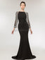Long Sleeves Black Mermaid Long Evening Prom Dresses, Evening Party Prom Dresses, 12008