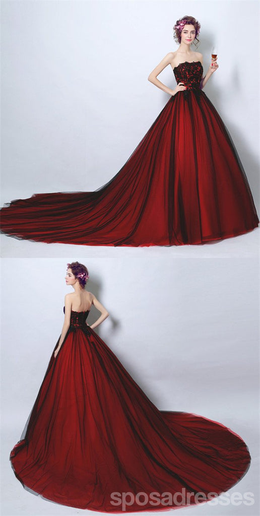 Burgundy A-line Sweetheart Sleeveless Long Prom Dresses Online,12641