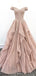Off Shoulder Dusty Champagne Lace Cheap Long Evening Prom Dresses, Evening Party Prom Dresses, 18627