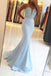 Strapless Light Blue Sweetheart Mermaid Long Custom Evening Prom Dresses, 17455