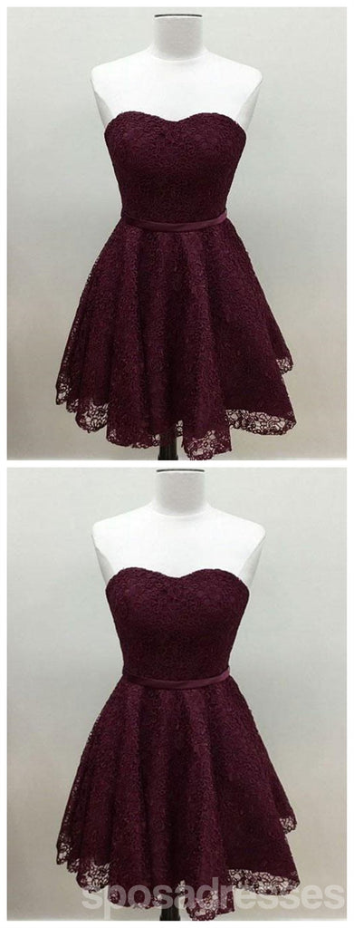Sweetheart Cute Simpe Maroon Short Lace Homecoming Dresses 2018, CM491