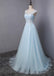 See Through Cap Sleeve Light A-line Long Evening Prom Dresses, 17623