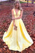 Cheap Yellow V-Neck A-line Long Evening Prom Dresses, Cheap Party Custom  Prom Dresses, 18616