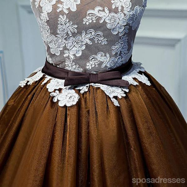 Strapless Lace Brown Skirt Homecoming Prom Dresses, Affordable Short Party Prom Sweet 16 Dresses, Perfect Homecoming Cocktail Dresses, CM365