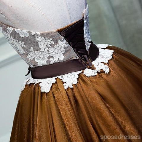 Strapless Lace Brown Skirt Homecoming Prom Dresses, Affordable Short Party Prom Sweet 16 Dresses, Perfect Homecoming Cocktail Dresses, CM365