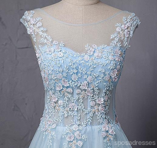 See Through Cap Sleeve Light A-line Long Evening Prom Dresses, 17623