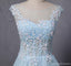 See Through Cap Sleeve Light A-line Long Evening Prom Dresses, 17623