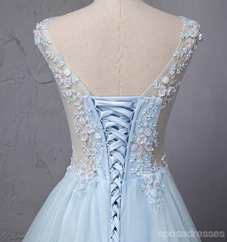 See Through Cap Sleeve Light A-line Long Evening Prom Dresses, 17623