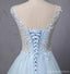 See Through Cap Sleeve Light A-line Long Evening Prom Dresses, 17623