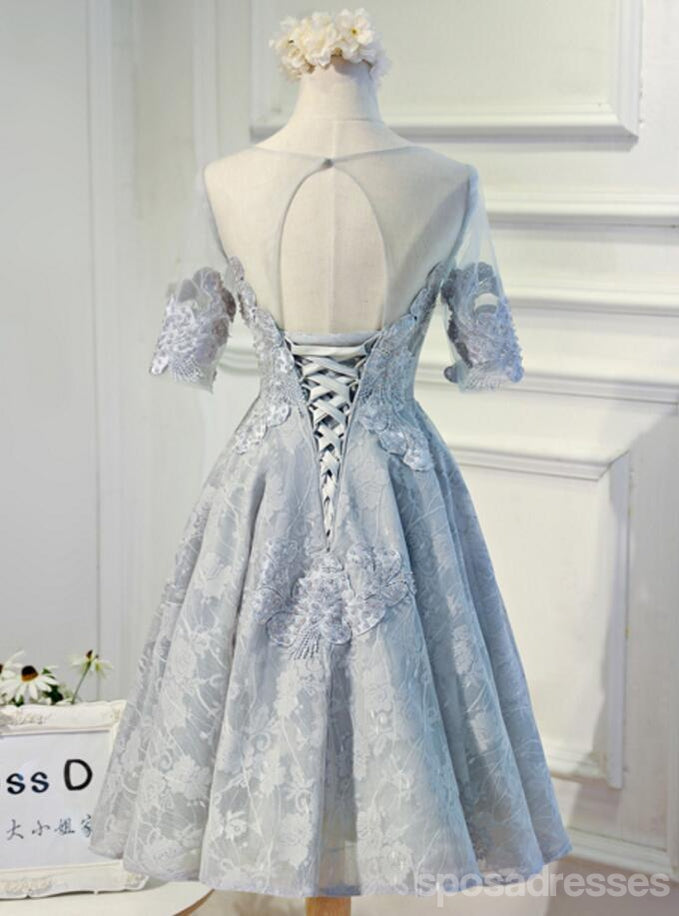 Short Sleeve Gary Lace Scoop Neckline Homecoming Prom Dresses, Affordable Short Party Prom Dresses, Perfect Homecoming Dresses, CM276