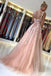 Floral Pink A-line See Through Cheap Long Prom Dresses Online,12698