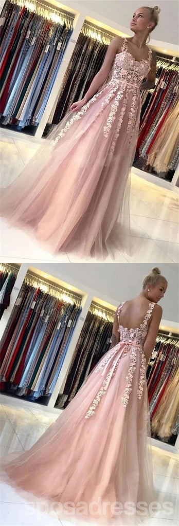 Floral Pink A-line See Through Cheap Long Prom Dresses Online,12698