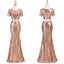 Sexy Two Pieces Short Sleeve Cheap Gold Sequin Long Bridesmaid Dresses, BD1111