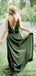 V Neck Spaghetti Straps Green Cheap Bridesmaid Dresses Online, WG763