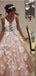 Sexy Backless Lace Applique Peach Long Evening Prom Dresses, Cheap Sweet 16 Dresses, 18422