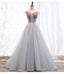 Scoop Grey Tulle A-line Cheap Long Evening Prom Dresses, Sweet 16 Prom Dresses, 12360