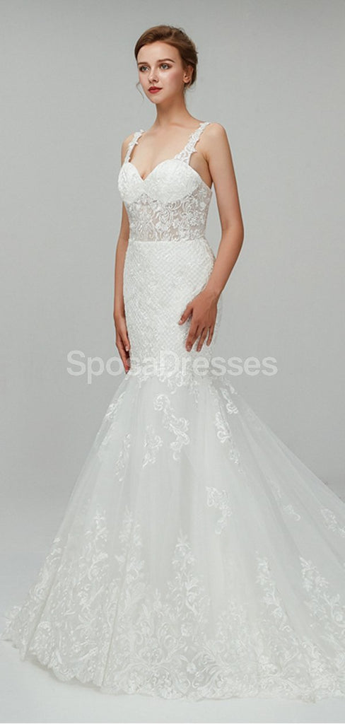See Through Straps Lace Mermaid Cheap Wedding Dresses Online, Unique Bridal Dresses, WD558