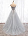 Scoop Grey Tulle A-line Cheap Long Evening Prom Dresses, Sweet 16 Prom Dresses, 12360