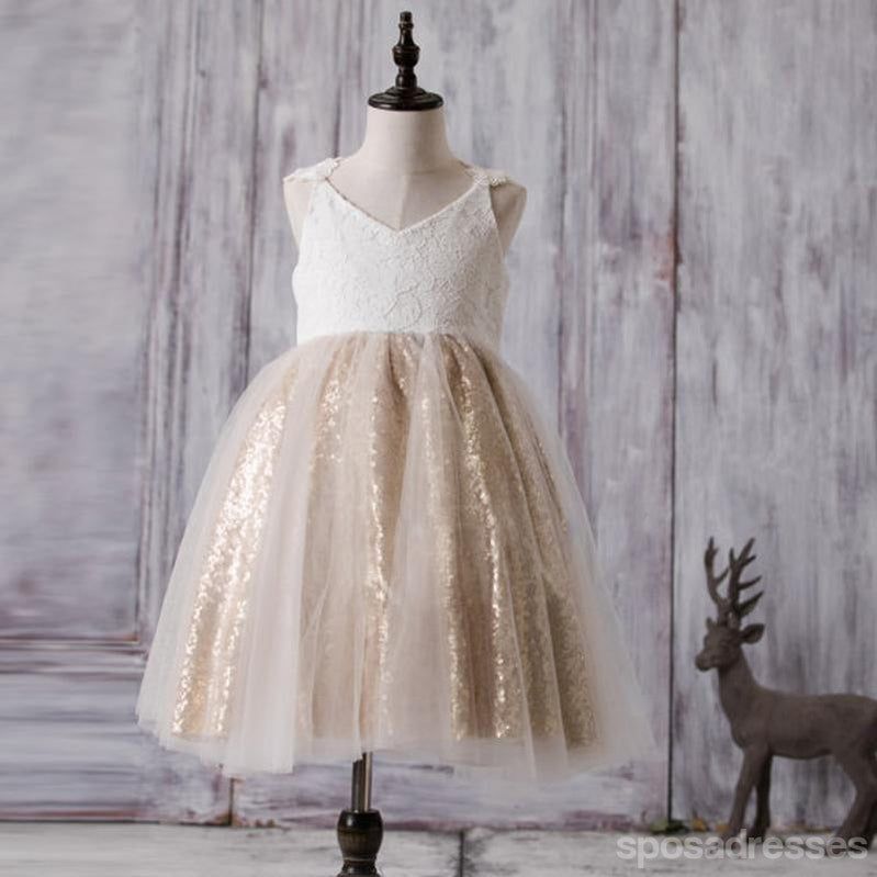 Lace Top Sequin Tulle Flower Girl Dresses, Affordable Lovely Zip Up Little Girl Dresses , FG055