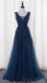 V Neckline Two Straps Lace Beaded Long Evening Prom Dresses, Party Prom Dresses, 17306