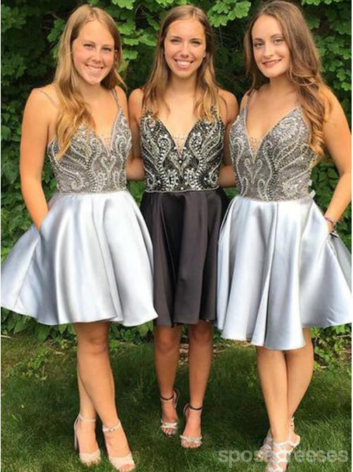 Spahgetti Straps Heavily Beaded Rhinestone Short Homecoming Dresses Online, CM607