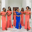 Orange Mermaid Off Shoulder Side Slit Cheap Long Bridesmaid Dresses Online,WG1174