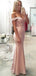 Off Shoulder Blush Pink Mermaid Evening Prom Dresses, Long Lace Party Prom Dresses, 17061