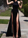 Hater Sexy Side Slit Black Custom Long Evening Prom Dresses, 17715