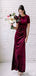 Burgundy Mermaid Short Sleeves Open Back Long Bridesmaid Dresses Online, WG1149