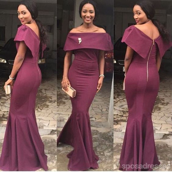 Simple Burgundy Mermaid Off Shoulder Cheap Long Bridesmaid Dresses,WG1326