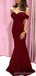 Simple Burgundy Mermaid Off Shoulder V-neck Cheap Long Prom Dresses Online,12588