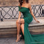 Green Mermaid One Shoulder Side Slit Cheap Long Prom Dresses,12816