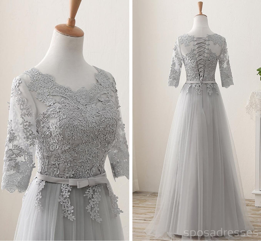 Lace Grey Mismatched Styles Chiffon Formal Long Bridesmaid Dresses, BD18001