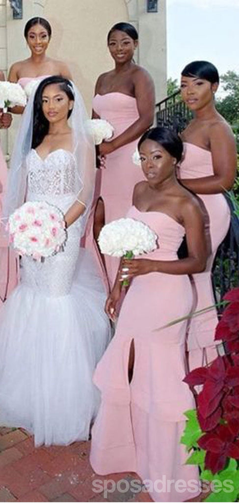 Pink Mermaid Sweetheart High Slit Cheap Long Bridesmaid Dresses,WG1404