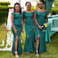 Green Mermaid Off Shoulder Side Slit Cheap Long Bridesmaid Dresses Online,WG1212