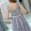 V Neck Grey Tulle A-line Evening Prom Dresses, Evening Party Prom Dresses, 12108