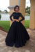 Black Two Pieces Long Sleeves Beaded A-line Long Evening Prom Dresses, 17643