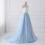 V Neck Lace Straps A line Blue Skirt Long Evening Prom Dresses, 17554