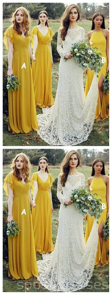 Mismatched Yellow Long Chiffon Cheap Bridesmaid Dresses Online, WG269
