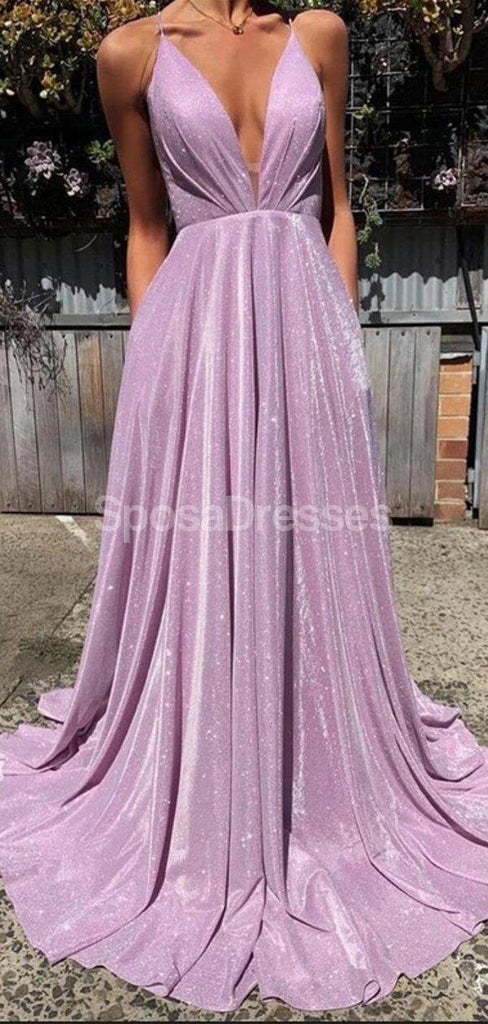 Simple Lilac Spaghetti Straps Cheap Long Evening Prom Dresses, Evening Party Prom Dresses, 12225