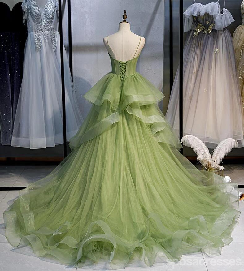 Green A-line Spaghetti Straps Long Prom Dresses Online,Dance Dresses,12670