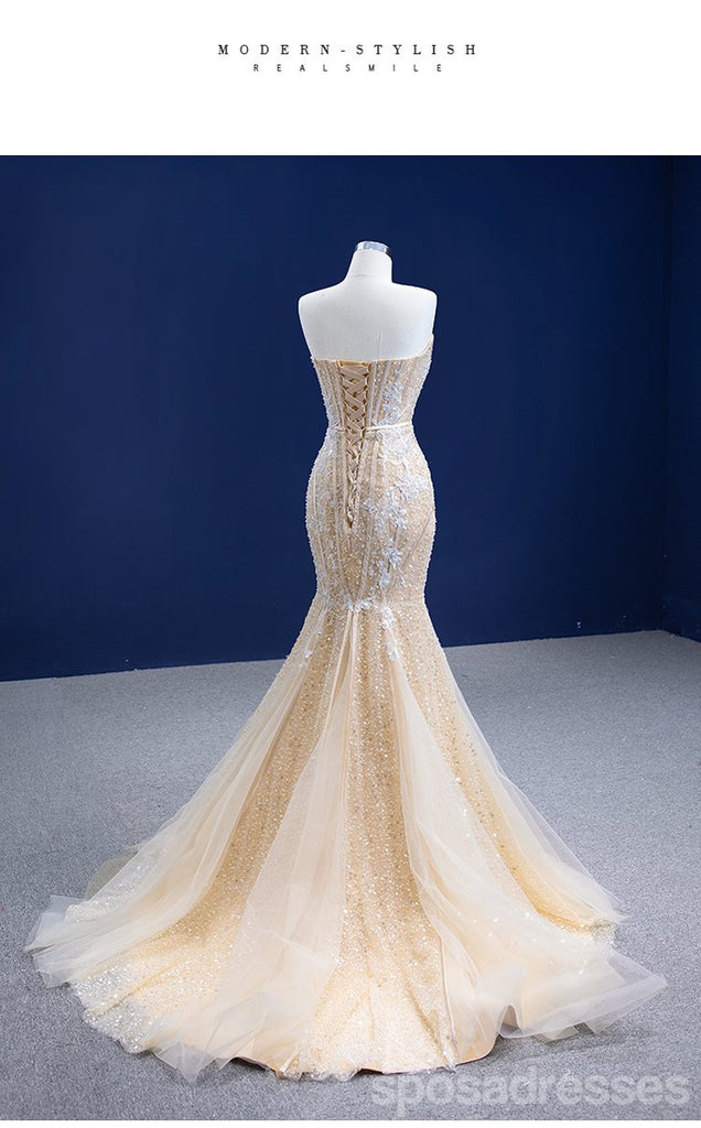 Sparkly Mermaid Sweetheart Champagne Gold Long Party Prom Dresses Online,12562