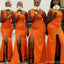 Orange Mermaid One Shoulder Side Slit Long Bridesmaid Dresses,WG1214
