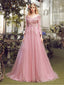 Long Sleeve Pink Lace A line Long Evening Prom Dresses, Popular Cheap Long Party Prom Dresses, 17310