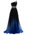 One Shoulder Chiffon Ombre Beaded Long Evening Prom Dresses, Cheap Sweet 16 Dresses, 18420
