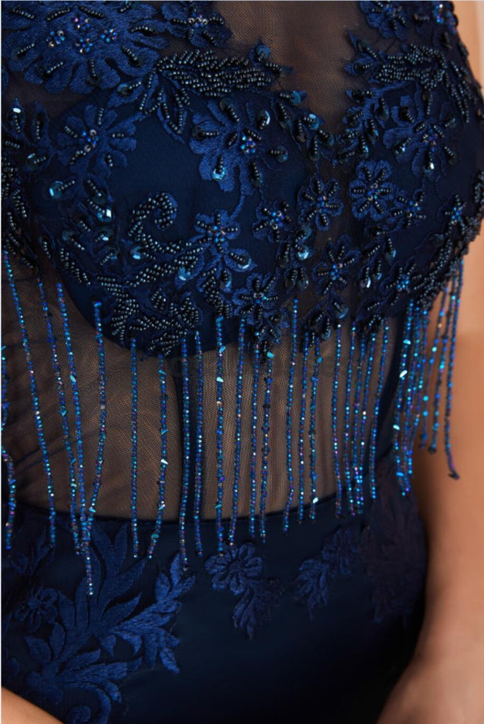 Sexy Scoop Backless Navy Beaded Long Evening Prom Dresses, Evening Party Prom Dresses, 12131