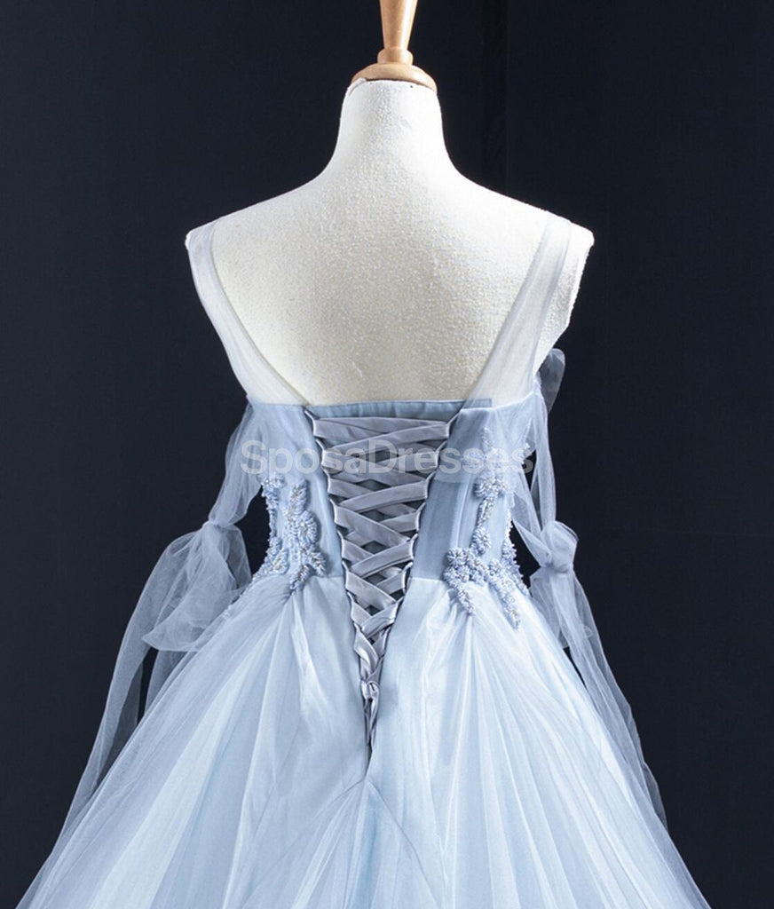 Scoop Grey Beaded Long Evening Prom Dresses, Evening Party Prom Dresses, 12252