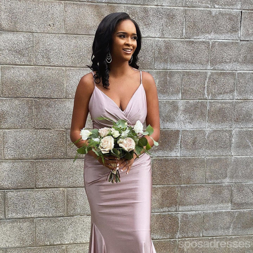 Spaghetti Straps Mermaid V-neck Cheap Long Bridesmaid Dresses,WG1499